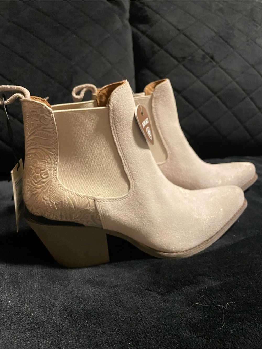 Ariat craftsmanship really detailed Women's Suede Western Ankle Boots in Beige
